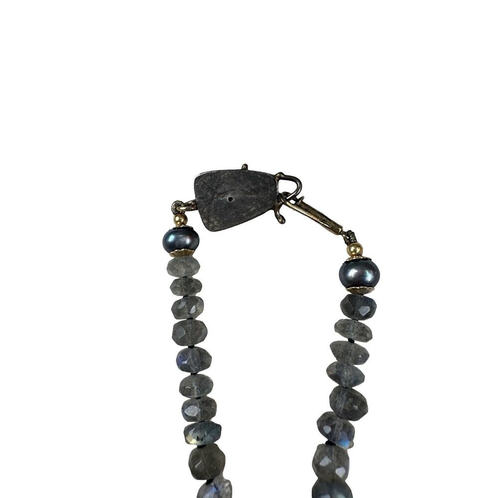 Artisan Labradorite Beaded Necklace Coin Pearl Druzy Pendant Boho - Picture 10 of 16